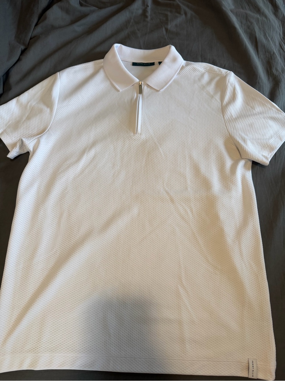 Perry Ellis Men's Textured White Zip Polo Shirt
